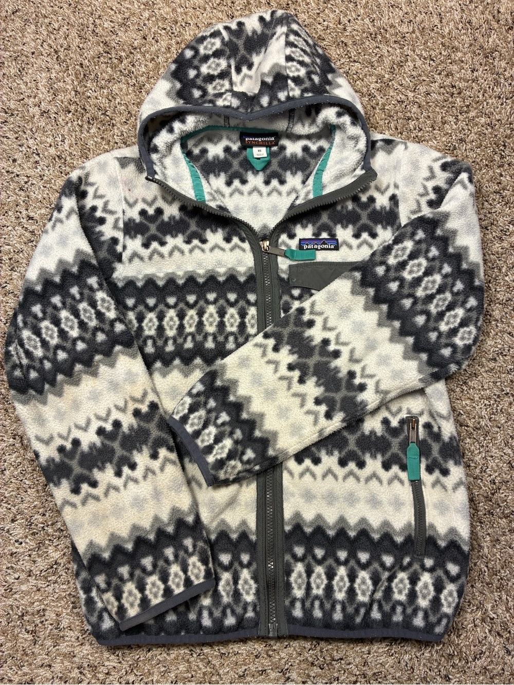 Patagonia Synchilla T Hooded Full Zipper Aztec Printed Lightweight Fleece Jacket